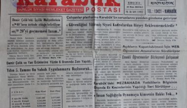 KARABÜK POSTASI GÜNLÜK SİYASİ MEMLEKET GAZETESİ 3 AĞUSTOS 1992