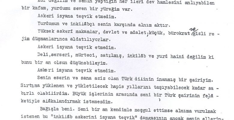 Nazım Hikmet’in Atatürk’e ulaşmayan adalet mektubu