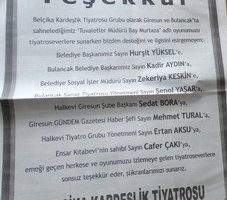 TEŞEKKÜR*BELÇİKA KARDEŞLİK TİYATROSU